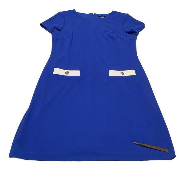 Tommy Hilfiger Women’s Size 14 Royal Blue Career Dress Sheath Cap Sleeve Zip - Picture 2 of 15